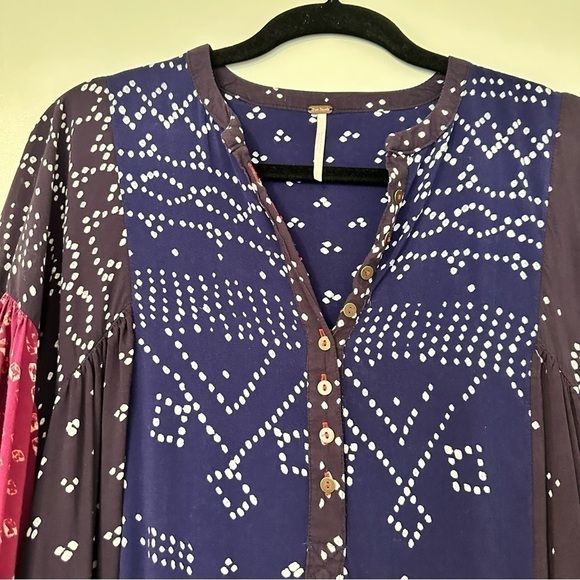 Free People Boho Shibori Patchwork Printed Long Sleeve Dress - Picture 4 of 8